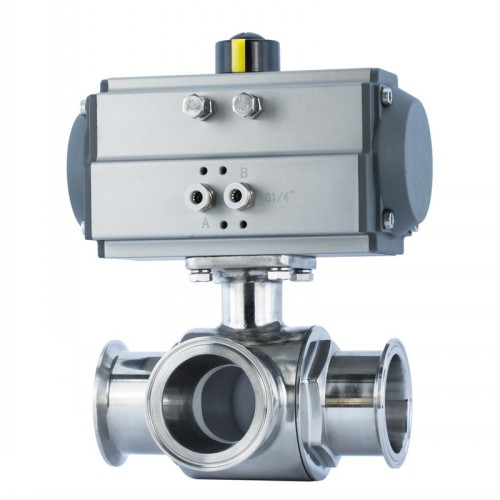 气动三通卫生级球阀|气动三通卡箍球阀|气动快装球阀